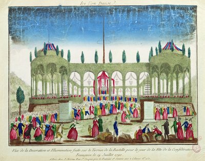 Dekoration och belysning av Bastiljen för federationens festival, 14 juli 1790 av French School