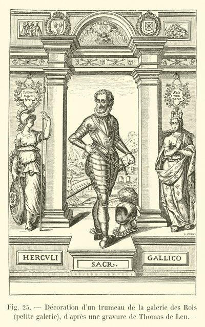 Dekoration av en trumeau i Galerie des Rois, litet galleri, efter gravyr av Thomas de Leu av French School