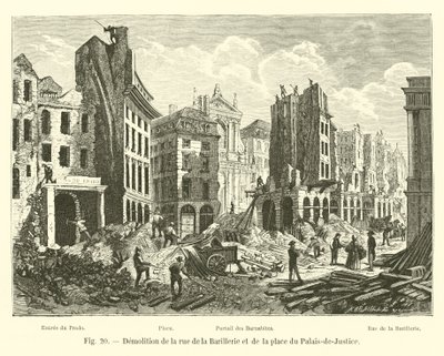 Rivning av rue de la Barillerie och Place du Palais-de-Justice av French School
