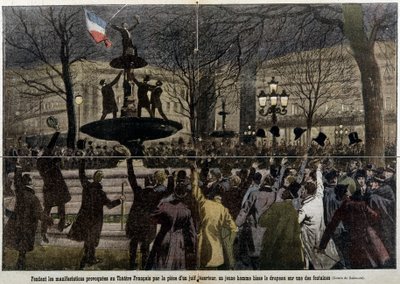 Demonstrationer framför Franska teatern provocerade av en deserterande jude, en ung man hissade den franska flaggan: pilgrimen av French School