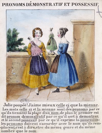 Demonstrativa och possessiva pronomen (2 flickor som leker med dockor) - i "" La grammaire en images"" av French School