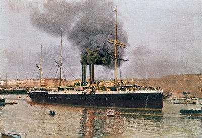 Avgång av ett Messageries Maritimes-fartyg från Marseille, tidigt 1900-tal av French School