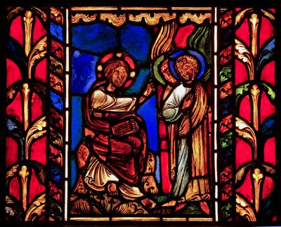 Visar Kristus med änglar (efter frestelsen?), ex Troyes katedral av French School