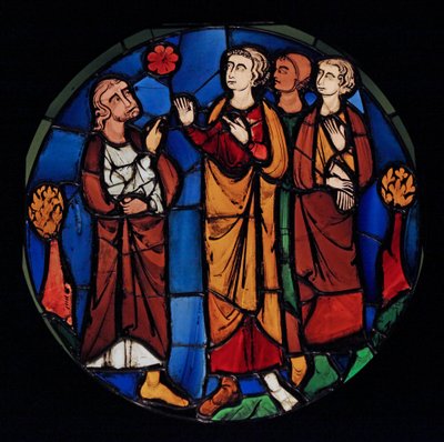 Föreställer Job och hans söner, ex Ste Chapelle (Bay D, Judith-fönstret) av French School
