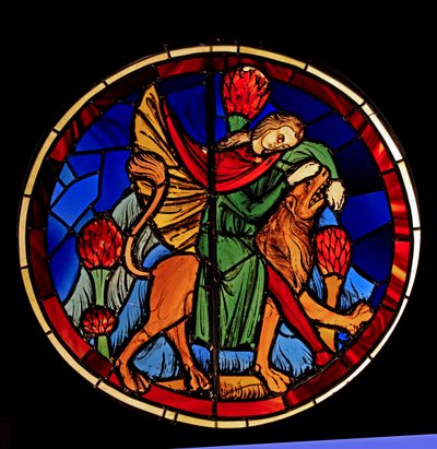 Föreställer Samson och lejonet, ex Ste Chapelle, Bay K, av French School