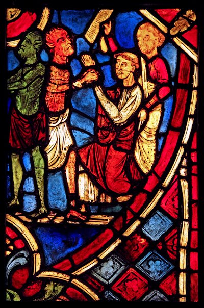 Föreställande Theophilus slår en överenskommelse med en djävul; från kyrkan i Varennes-Jarcy (ursprungligen från Abbey de Gercy?) av French School