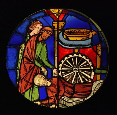 Som föreställer den tillfångatagna Simson tvingas arbeta för filistéerna, ex Ste Chapelle, Bay K av French School