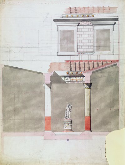 Design för atriumet i det Pompejianska palatset av Prins Napoleon III (1808-73) (wc på papper) av French School