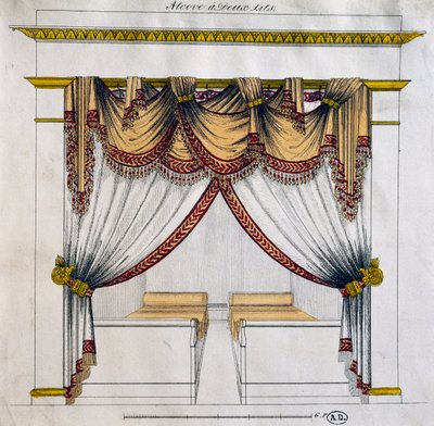 Design av alkov med två sängar (First Empire period), illustration, Frankrike av French School