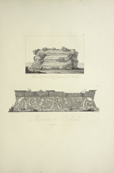 Fristående mässa av Cholula-pyramiden och Xochicalco-monumentet, illustration från "Views of the Cordilleras and Monuments of the Indigenous Peoples of America" ​​av Alexander von Humboldt och Aime Bonpland av French School