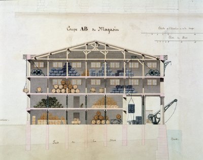 Detalj av 22409: Staden Marseille: Dock de la Tourelle - Detalj av en av butikerna: AB-delen av butiken av French School