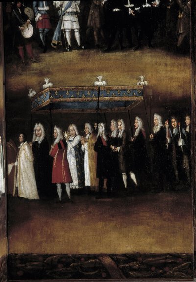 Detalj av en 1700-talsskärm som användes för Fete God (eller Fete of the Blessed Sacrament) av French School