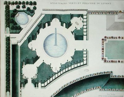 Detalj av trädgårdarna vid Marly (färggravyr) av French School