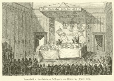 Abendessen zu Ehren der Königin Christine von Schweden durch Papst Clemens IX. von French School