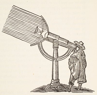 Dioptrisk teleskop, kopia av en gravyr av Boris Mestchersky (d.1957), illustration från Histoire de la Nation Francaise, Sciences, Volym I & II, av Gabriel Hanotaux (1853-1944), 1924 av French School