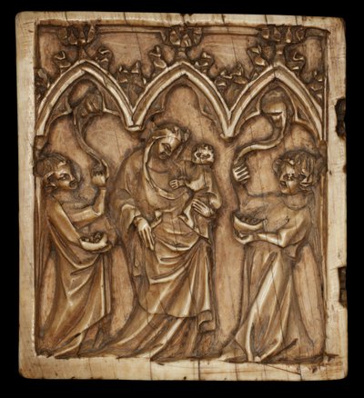 Diptykpanel med Jungfru och Barn och två änglar, 1375-1400 av French School