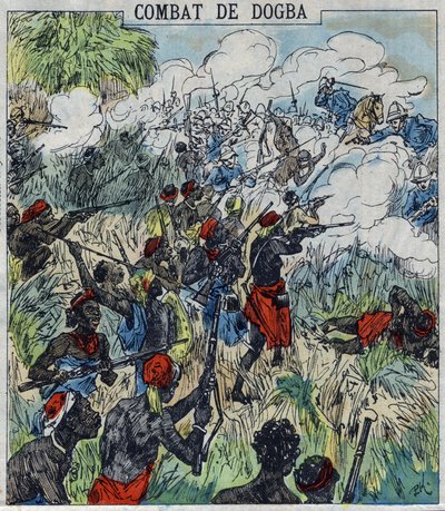 Dogba-strid mellan general Dodds expeditionsstyrka och Behanzins trupper. Dahomey av French School