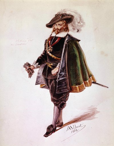 Don Salluste kostym för Victor Hugos Ruy Blas. Teckning av Albert 1872. Maison Victor Hugo, Paris. av French School