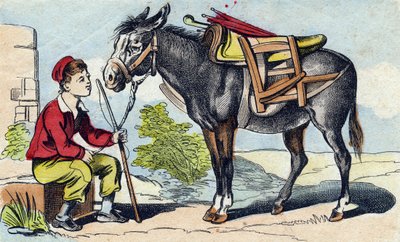 Åsna. Gravyr i "Buffon Alphabet des Animaux". 3:e serien N 1. Avbildning av Epinal, Epinal, sent 1800-tal. 16 sidor. Mått: 28x21cm av French School