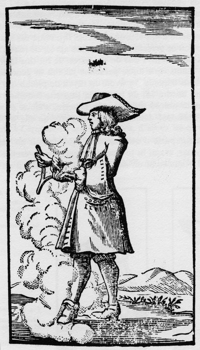 Dowser med avböjande spåstav - Rhabdomancie - Förklaring av baguetten i "" La Physique occult, ou Treat de la baguette divinatoire"" - Paris 1693 av Abbe de Vallemont (Pierre Le Lorrain) fysiker, numismate och fransk literator av 17th av French School