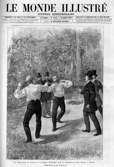 Duell mellan Charles Floquet (1828-1896) och general Boulanger (1837-1891) 1888 efter ett muntligt utbyte i kammaren. av French School