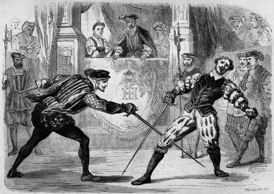 Duell mellan Francois de Vivonne de la Chataigneraie och Guy de Chabot, Baron de Jarnac, Saint Germain en Laye, Frankrike 10 juli av French School