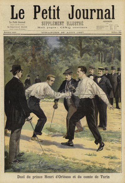 Duell mellan prins Henri av Orleans och greven av Turin, Vaucresson, Frankrike, 1897 av French School