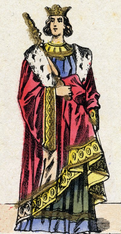 Capetians dynasti: Porträtt av Ludvig X kallad Hutin (1289-1316), Frankernas kung från 1314 till 1316. Epinal avbildning från slutet av 1800-talet. Privat samling. av French School