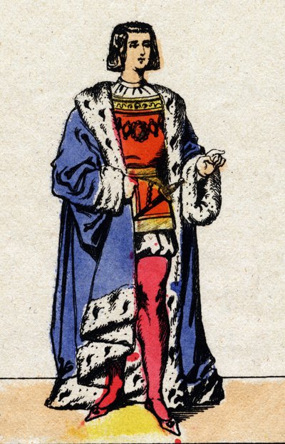 Valois-dynastin: Porträtt av Ludvig XII (1462-1515) kung av Frankrike, från 1498 till 1515. Epinal avbildning från slutet av 1800-talet. Privat samling. av French School