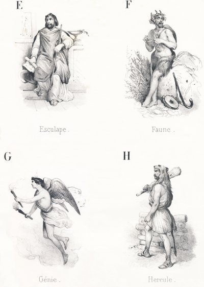 E F G H: Aesculapius, Fauna, Genie, Hercules av French School