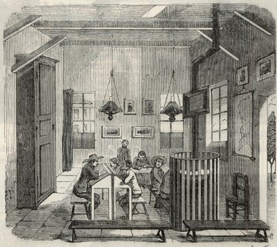 Skola för idioter i Bicetre på 1800-talet - Gravyr i "Tableau-de-Paris" av Edmond Texier 1852 av French School