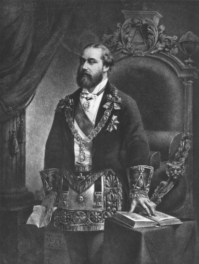 Edward (1841-1910) Prins av Wales, senare Edward VII, som stormästare i frimureriet, 1884 av French School