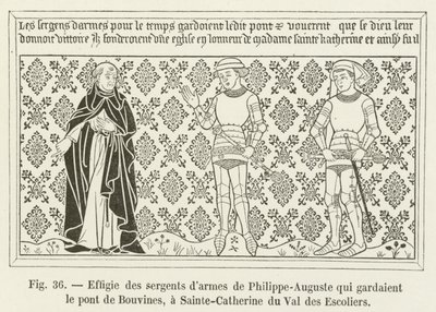 Bild av Philippe-Augustes vapensergeanter som vaktade Bouvines-bron vid Sainte-Catherine du Val des Escoliers av French School