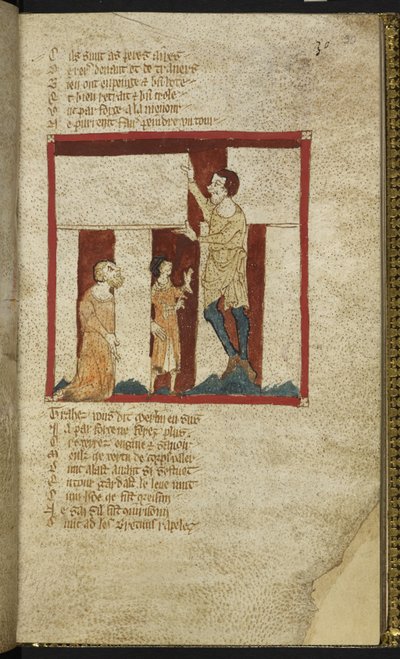 Egerton MS 3028 f.30r, Stonehenge är byggd, med Merlins hjälp, från 