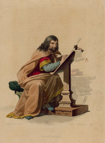 Eginhard (färgad gravyr) av French School