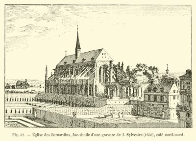 Bernardins kyrka, faksimil av en gravyr av I Sylvestre, 1650, nordvästra kusten av French School