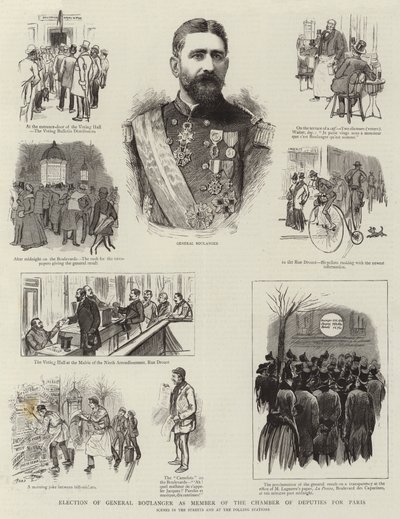 Val av general Boulanger till ledamot av deputeradekammaren för Paris (gravyr) av French School