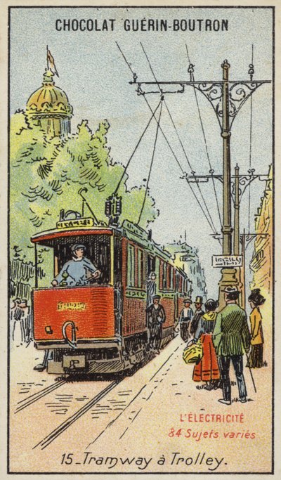 Elektrisk spårvagn (chromolitho) av French School