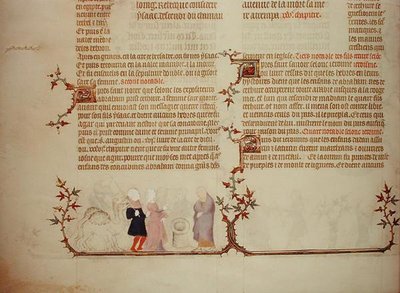 Eliezer presenterar Rebecka för Isak, från "Jean de Sys bibel", ca 1355 (pergament) av French School