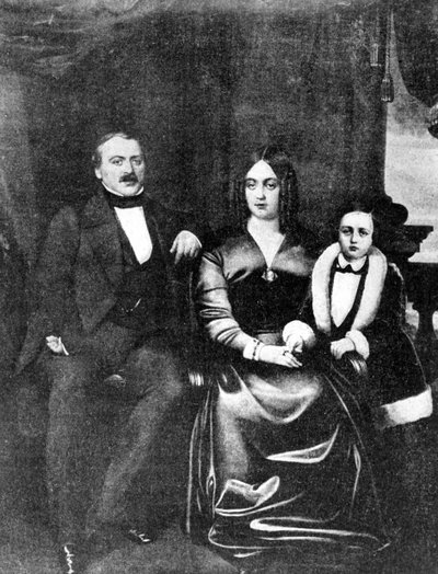 Emile Zola (1840-1902) och hans föräldrar, ca 1846 av French School