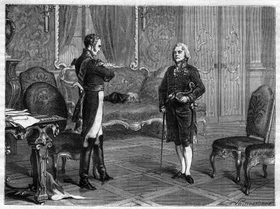 Kejsar Alexander I av Ryssland (1777-1825) (Alexandre) med Charles Maurice de Talleyrand Perigord (1754-1838) av French School