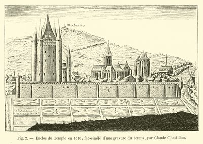 Tempelhägn 1610; faksimil av en gravyr från tiden, av Claude Chastillon av French School