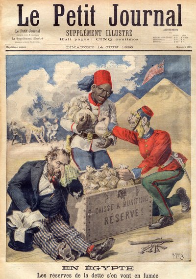 England lägger handen på reserverna av den egyptiska skulden för att finansiera en militär operation i juni 1896 - illustration från 