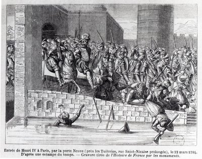 Henri IV:s (1553-1610) inträde i Paris, 22 mars 1594 (gravyr) (bw foto) av French School