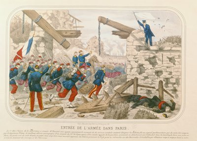 Arméns intåg i Paris, 21 maj 1871 (färgad gravyr) av French School