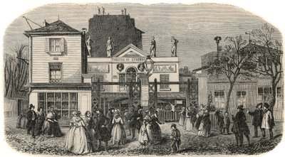 Ingången till Luxemburgs teater kallad Bobino på 1800-talet - Gravyr i "" Tableau-de-Paris"" av Edmond Texier 1852 av French School