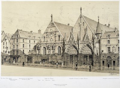 Ingången till Hotel-Dieu (Hotel Dieu), rue du Marche Palu, 1590 - i "Paris genom tiderna", sent 1800-tal av French School
