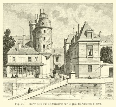 Ingång från Rue de Jerusalem till Quai des Orfevres, 1850 av French School