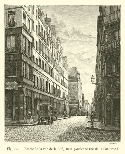 Ingången till rue de la Cite, 1850, tidigare rue de la Lanterne av French School