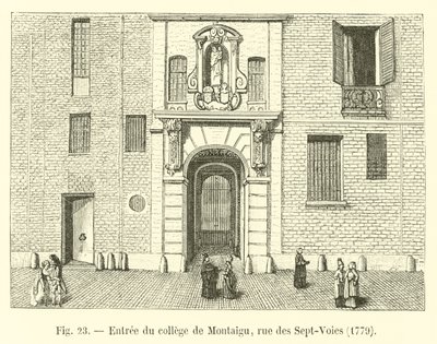 Ingången till college i Montaigu, rue des Sept-Voies, 1779 av French School